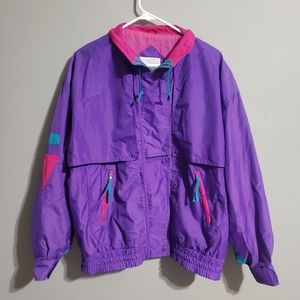 Dewnorth 80's retro bright colored bomber jacket Size L Purple Pink and Teal